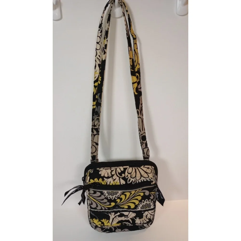 Vera Bradley Mini Hipster Crossbody Bag Baroque Quilted Cotton Yellow Black